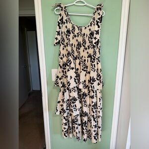 Skies are Blue Smocked Tiered Maxi Black and White Floral